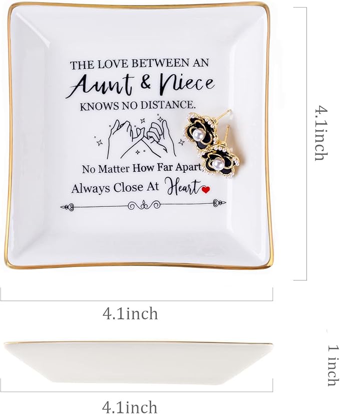 Piudee Aunt Gifts from Niece - The Love Between An Aunt Niece Knows No Distance Ring Trinket Dish Jewelry Tray, Aunt Birthday Gift Aunt and Niece Gifts for Aunts Mothers Day Christmas Valentines