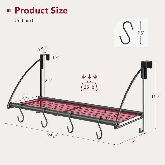 Tajsoon Over The Door Hanger with Storage Rack and 6 Hooks, Over The Door Hanger for Clothes, Door Clothes Hanger for Bathroom, Bedroom, Living Room, Black