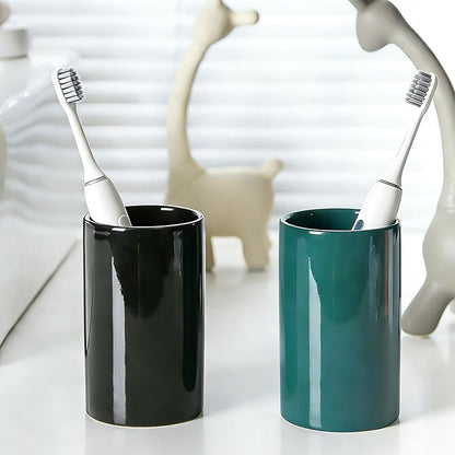 AHUDKKY Black Ceramic Toothbrush Holders, Electric Toothbrush Holder for Toothbrushes and Toothpaste,Elegant Bathroom Toothbrush Cup(300ml)