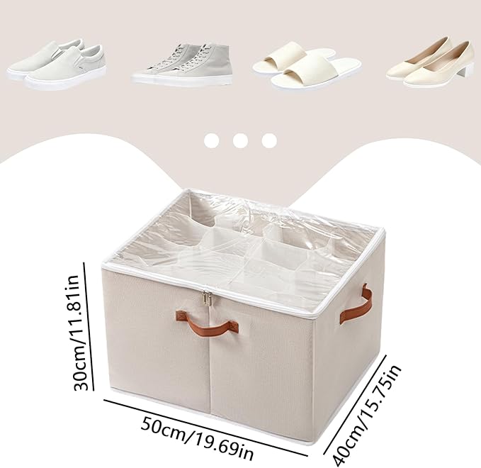SLDYH Shoe Organizer for Closet, Tidy Up and Organize, Shoe Storage Easy to Store and Search, 12-20 Grid Fabric Shoe Box with Clear Cover (White, 16 Grids)
