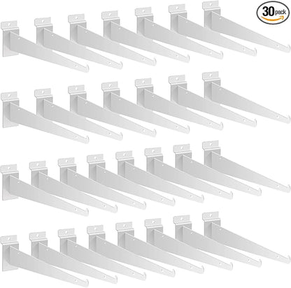 Oudain 12" Slatwall Shelf Bracket with Lip Heavy Duty Slat Wall Brackets Bulk Floating Metal Slatwall Accessories for Shelving Display Garage Kitchen Mounting Supplies(White,30 Pcs)
