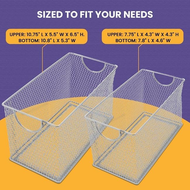 YBM HOME Mesh Storage Box, Silver Mesh Great for School Home or Office Supplies, Books , Computer Discs and More (6, 7.75 x 4.3 x 4.3)