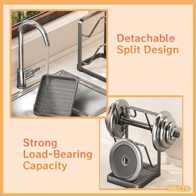 Kitchen Pot Lid Storage Rack, Multifunctional Stainless Steel Pot and Pan Organizer with Removable Drip Tray, Two-Compartment Spatula Holder for Counter Stove Top Kitchen Accessories(Beige,Double)