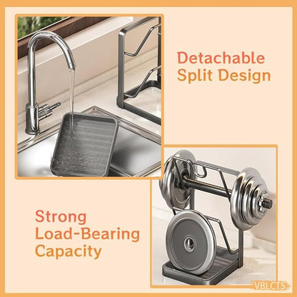Kitchen Pot Lid Storage Rack, Multifunctional Stainless Steel Pot and Pan Organizer with Removable Drip Tray, Two-Compartment Spatula Holder for Counter Stove Top Kitchen Accessories(Beige,Double)