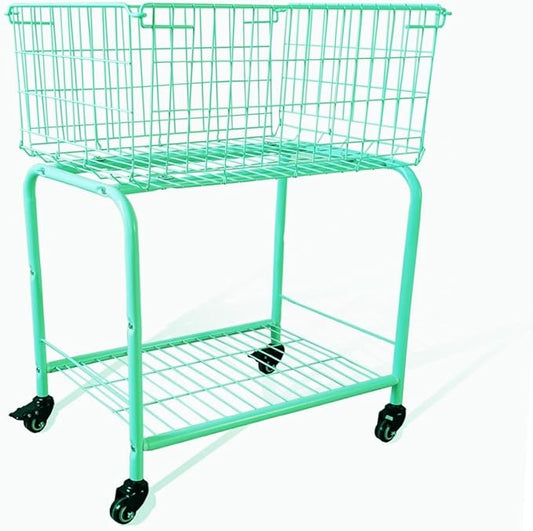 31" height Rolling Laundry Basket with Wheels, Heavy-Duty Multipurpose Organizer - Removable Storage Cart for Clothes, Toys, Dorm Room, Blue-Green(MINT)