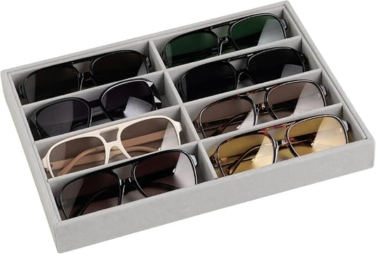 Frebeauty Sunglass Organizer,Velvet Glasses Organizer,8-Slot Sunglasses Tray for Drawer, Men's/Women's Sunglasses Box, Glasses Holder for Watch Stackable Eyeglass/Eyewear Display Tray(Grey)