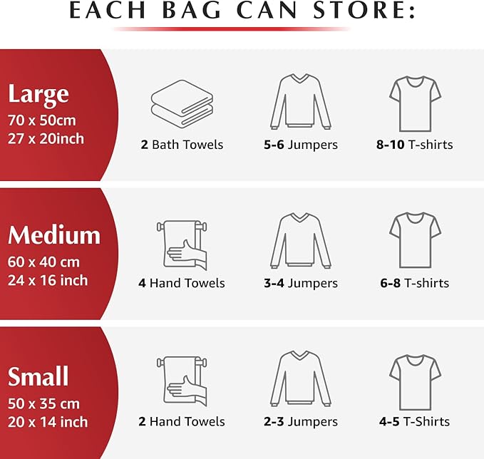 GENIE SPACE Roll-Up Compression Bags for Clothes – Airtight, Waterproof & Reusable Travel Space Saver Bags, No Pump Needed – Variety 6-Pack (2 Large, 2 Medium, 2 Small)