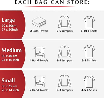 GENIE SPACE Roll-Up Compression Bags for Clothes – Airtight, Waterproof & Reusable Travel Space Saver Bags, No Pump Needed – Variety 6-Pack (2 Large, 2 Medium, 2 Small)