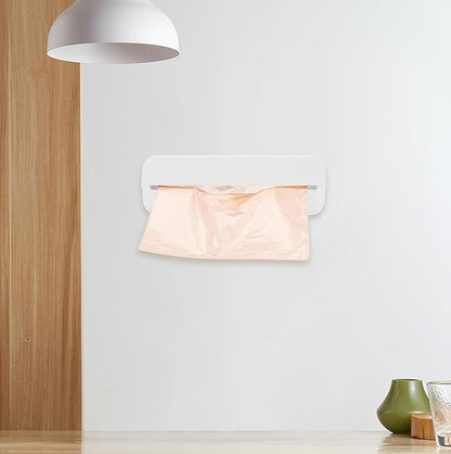 Luxshiny Plastic Bag Holder Wall-mounted Trash Bag Dispenser Kitchen Grocery Bags Storage Easy Hanging over Cabinet Door under Sink Bag Saver Organizer for Home Kitchen Office White, 18X6.5CM