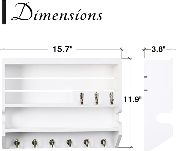 Key Holder for Wall, Mail Organizer Wall Mounted, White