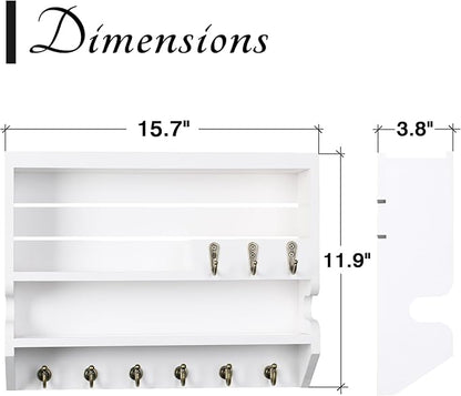 Key Holder for Wall, Mail Organizer Wall Mounted, White