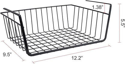 Undershelf Storage Basket Under Shelf Wire Basket Household Metal Under Shelf Hanging Storage Bin Basket Slides Under Shelves for Storage Space Saving for Kitchen Pantry Bookshelf 4 PCS