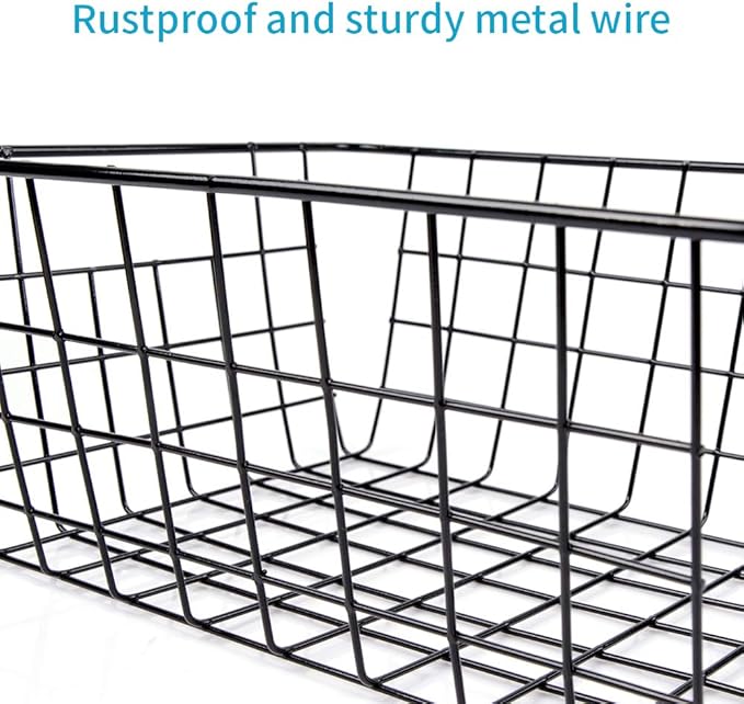 5PCS Wire Storage Baskets, Premium Metal Storage Organizer Basket, Small Size Metal Baskets for Home Office Kitchen, Black