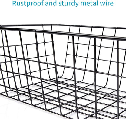 5PCS Wire Storage Baskets, Premium Metal Storage Organizer Basket, Small Size Metal Baskets for Home Office Kitchen, Black