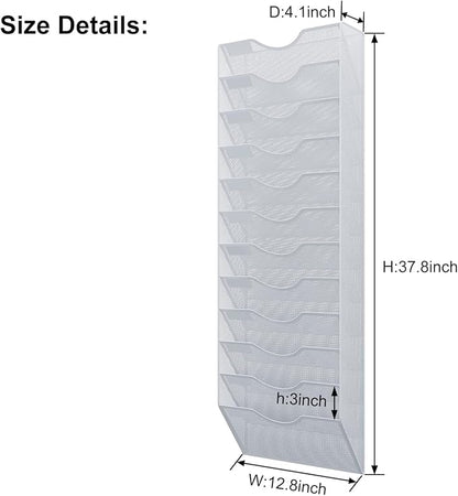 12 Pockets Hanging Wall File Organizer, Office Organization Wall Mount Mail Sorter Paper Holder Bill Organizer for Home, White