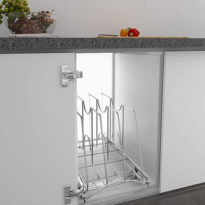 STORKING Pull Out Cookie Sheet Organizer for Cabinet, Pan and Pot Rack, Cutting Board Organizer Rack, Baking Tray Organizer for Cabinet, Adjustable Divider Width, 11" W x 22" D x 11.8" H, Chrome