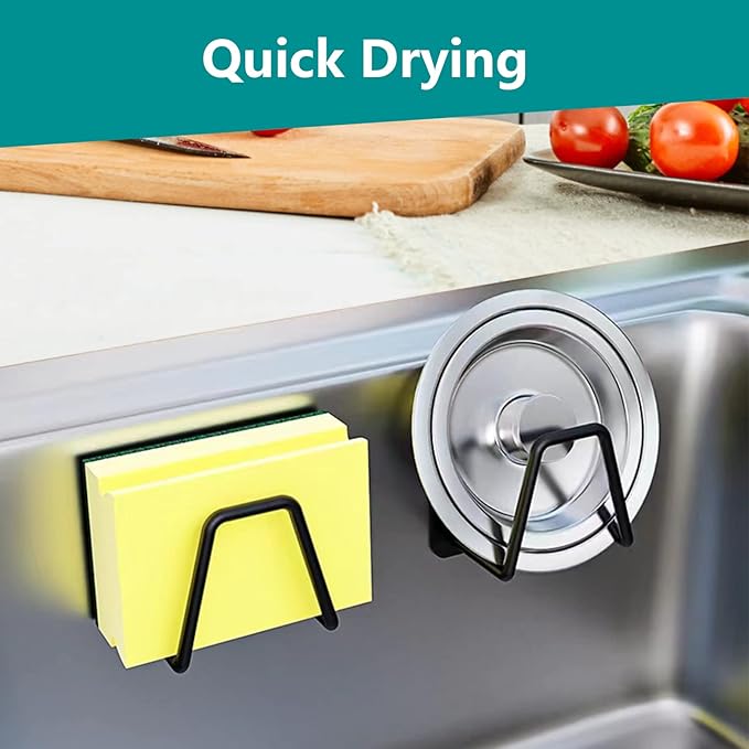 Telivava Sponge Holder for Kitchen Sink (4 Pack), Strong Adhesive, SUS304 Stainless Steel, Waterproof & Quick Drying - Black