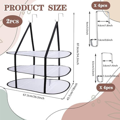 CINPIUK 2 Pcs 3-Tier Sweater Drying Rack Over The Door, Foldable Mesh Hanging Dryer Flat with Hooks, Large Breathable Laundry Drying Hanger, Clothes Lay Flat Dryer for Apartments Dorms Bathrooms