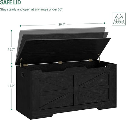 39.4" Storage Chest, Extra Large Storage Trunk with 2 Hinges, Wooden Box Bench, Lift-Top Organizer Chest, Shoe Bench for Entryway, Bedroom, Living Room, Black SB03404X
