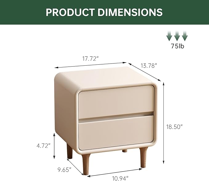 Wayshome White Nightstand with 2 Drawers, Mid Century Modern Nightstands, Solid Wood Night Stand, Wooden Night Stand for Low Bed, Side Table Living Room, Small Bedside Tables for Bedroom