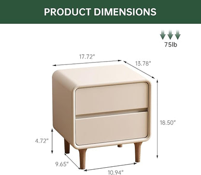 Wayshome White Nightstand with 2 Drawers, Mid Century Modern Nightstands, Solid Wood Night Stand, Wooden Night Stand for Low Bed, Side Table Living Room, Small Bedside Tables for Bedroom