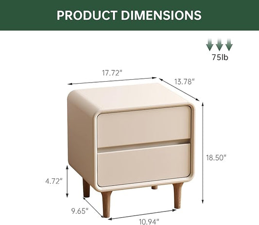 Wayshome White Nightstand with 2 Drawers, Mid Century Modern Nightstands, Solid Wood Night Stand, Wooden Night Stand for Low Bed, Side Table Living Room, Small Bedside Tables for Bedroom