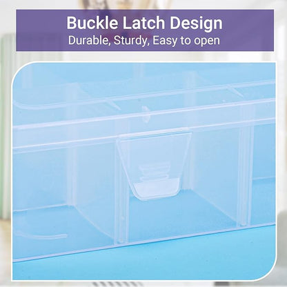 Storage Box with Dividers, 15-Grid Extra Large Plastic Storage Case for Nail Art Decoration, Clear Fake Nail Organizer Container with Lids for Acrylic Nails Tip, Rhinestone, Bead, Charm, Craft