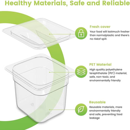 HNEDSEN Plastic Clear Food Pan 1/6 Size Stackable Polycarbonate Pan with Capacity Indicator Restaurant Commercial Hotel Pans for Fruits Vegetables Beans Corns (12 PCS, 2.5'' Deep)