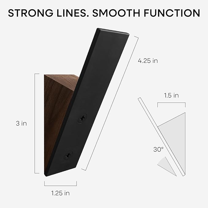 Homeforia Walnut Wood Coat Hooks, High End Walnut Wood & Black Metal Wall Mounted Coat Hooks, Mid-Century Modern Clothes Hooks, Heavy Duty Wooden Hooks for Hanging Coats, Hats, Towels & More, Set of 2