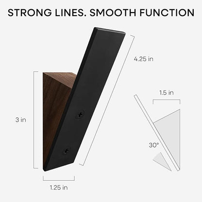 Homeforia Walnut Wood Coat Hooks, High End Walnut Wood & Black Metal Wall Mounted Coat Hooks, Mid-Century Modern Clothes Hooks, Heavy Duty Wooden Hooks for Hanging Coats, Hats, Towels & More, Set of 6