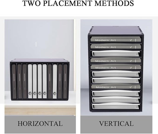 Vertical Desktop Sorter 11 Slots, Black Mail Organizer Vertical File Organizer, PVC Paper Sorter Organizer with 11 Adjustable Compartments, Construction Paper Storage Mailbox for Home Office (Black)