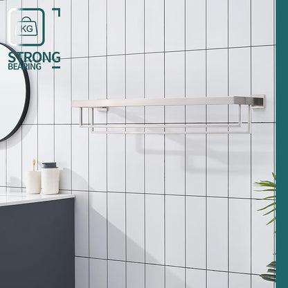 KOKOSIRI Towel Rack 32-Inch Bathroom Towel Shelves with Double Towel Bars SUS304 Stainless Steel Wall Mounted, Brushed Nickel B6003BR-L32