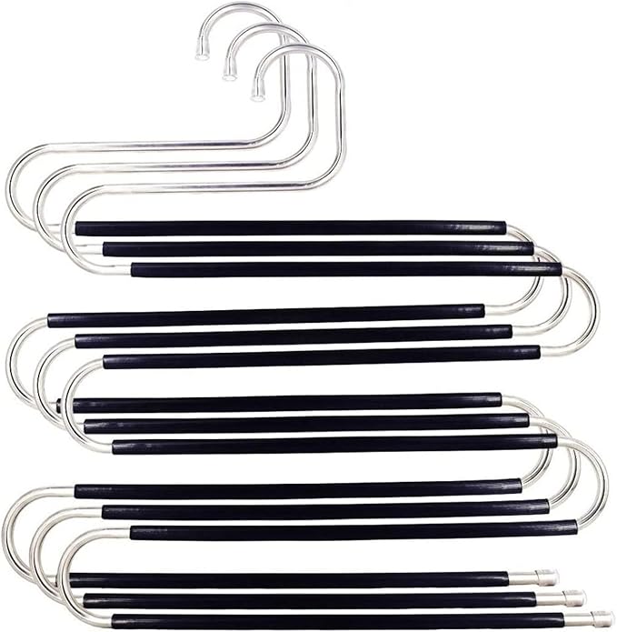 Skroad Pants Hangers Space Saving,3 Pack S-Type Non-Slip Stainless Steel Clothes Pants Hangers Closet Organizers and Storage, Closet Organizer Hanger Organizer for Scarf Jeans Trousers Towels Leggings