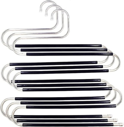Skroad Pants Hangers Space Saving,3 Pack S-Type Non-Slip Stainless Steel Clothes Pants Hangers Closet Organizers and Storage, Closet Organizer Hanger Organizer for Scarf Jeans Trousers Towels Leggings