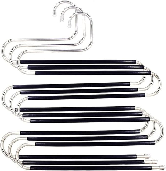 Skroad Pants Hangers Space Saving,3 Pack S-Type Non-Slip Stainless Steel Clothes Pants Hangers Closet Organizers and Storage, Closet Organizer Hanger Organizer for Scarf Jeans Trousers Towels Leggings