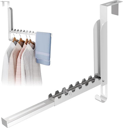 NiHome Foldable Over-The-Door Hook,Adjustable top Design,No Drill Installation Space-Saving Organizer, Portable Hanger Extra Hanging Space for Bathroom, Closet, Bedroom (White, 1PC)