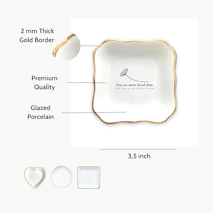 HatafaFurni Ring Dish for Mom - Your Are More Loved Than, Thank You Ring Holder Gift For Women, Appreciation Gift For Daughter, Sister - Ceramic Jewelry Dish for Mother's Day Birthday Christmas Bridal