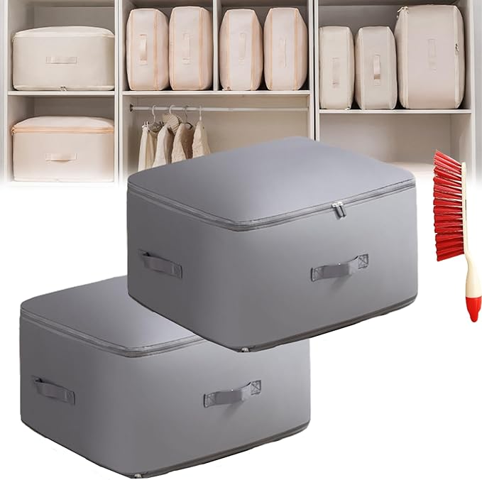 Ultra Space Saving Self Compression Organizer, 3-Layer Washable Comforter Storage Bag, Compression Bags for Storage for Storing and Organizing Winter Blanket, Duvets (2*Large Gray)