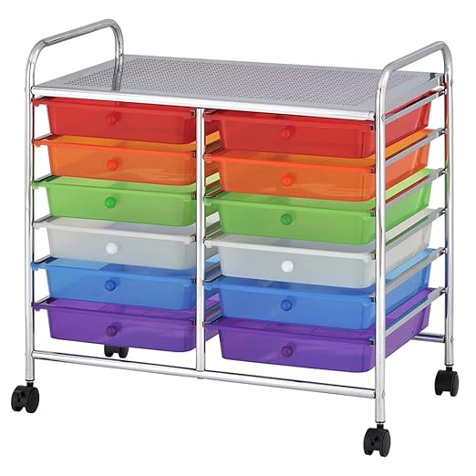 ECR4Kids 12-Drawer Value Mobile Organizer, Storage Cart, Assorted