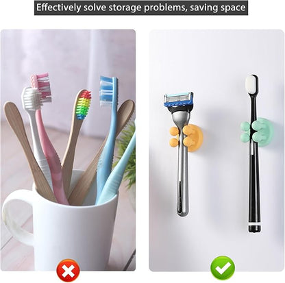 iBetterLife Silicone Toothbrush Holders for Bathrooms - 6Pcs Razor Holder for Shower Wall Mounted Self Adhesive Multifunctional Cute Hook for Kids Hanging Tooth Brush for Kitchen Living Room Office