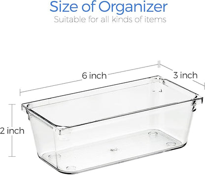 Ravinte 6 Pack Drawer Organizer - 3" X 6" Plastic Storage Bins, Acrylic Organizers with Non-Slip Pads Clear Desk Storage Tray for Makeup, Jewelries, Kitchen Utensils, Bathroom and Office