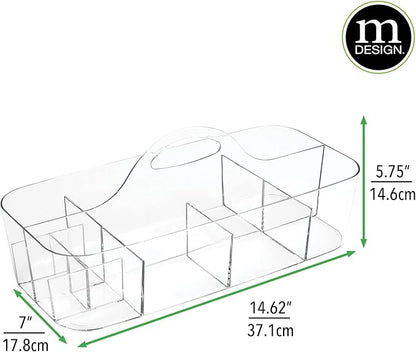 mDesign Plastic Divided Art and Craft Storage Organizer Caddy Tote Bin with Handle for Home Office and Living Room - Holds Pencils, Crayons, Sewing Supplies - Lumiere Collection, 2 Pack, Clear