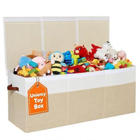 Extra Large Toy Box,150L Foldable Sturdy Toy Storage with Lid,40"x14"x16" Kids Storage Organizer, Toy Chest for Boys&Girls,for Living Room,Nursery,Bedroom,Playroom,Large Capacity Toybox(Beige)