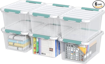 Guankan 20 Quart Clear Storage Box, Set of 6 Plastic Latching Bins with Lids
