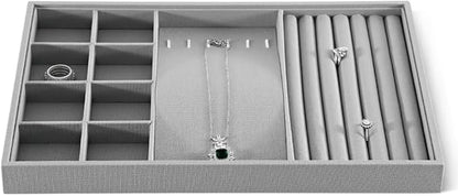 Dansmiy Linen Stackable Multifunctional jewelry Display Tray, Ring Earring Bracelet Necklace Storage Tray, Jewellery Shop Counter Showcase Table Top Organizers, Makeup Table Drawer Insert Jewelry Tray