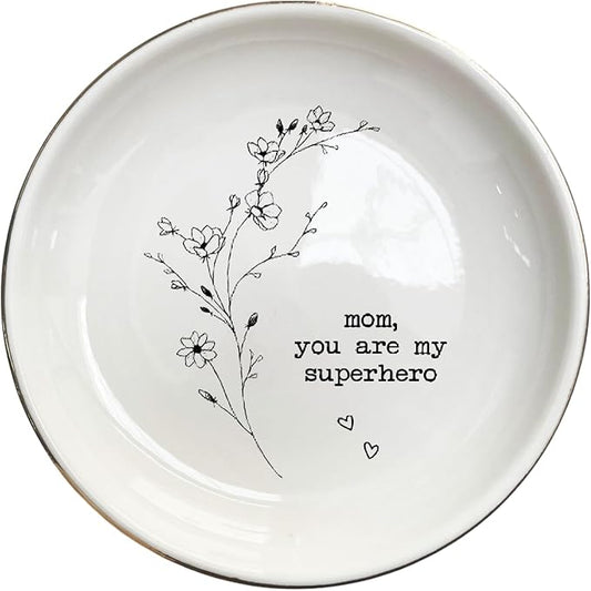 Mom Gift From Daughter Son, Floral Ring Dish, Ceramic Jewelry Dish, Jewelry Holder, Trinket Tray, Birthday Gift, Mother Present, Wedding Gift, Mother And Daughter, Gift For Step Mom Bonus Mom, White