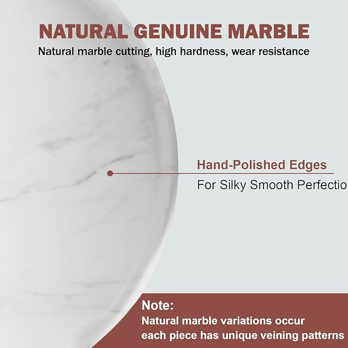 Natural Marble Decorative Tray for Bathroom Bedroom Kitchen Dresser, 9.8” Round Vanity Trays for Jewelry, Perfume, Cosmetic, Candle, Countertop Storage Organizer for Home Decor White (Volakas)