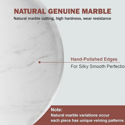Natural Marble Decorative Tray for Bathroom Bedroom Kitchen Dresser, 9.8” Round Vanity Trays for Jewelry, Perfume, Cosmetic, Candle, Countertop Storage Organizer for Home Decor White (Volakas)