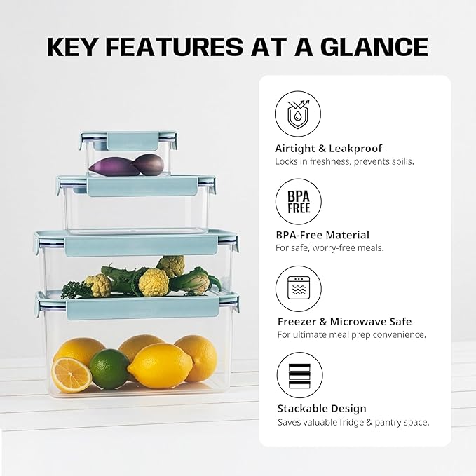 LocknLock HPL415 Classic-Plus Plastic Food Storage Container with Lid for Kitchen, Lunch, Meal Prep, and Leftovers, BPA-Free, Airtight, Leakproof, Microwave, Dishwasher, Freezer-Safe, 1.65L