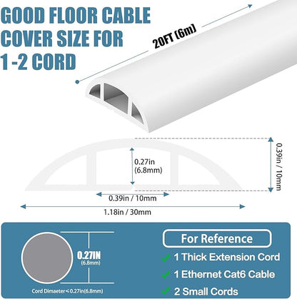 Floor Cord Covers for Wires 20FT Cable Hider Wire Coverr Self Adhesive Cord Hider Floor for Offices, Homes, Workshops, Warehouses Cable Cavity 0.47" W x 0.27" H